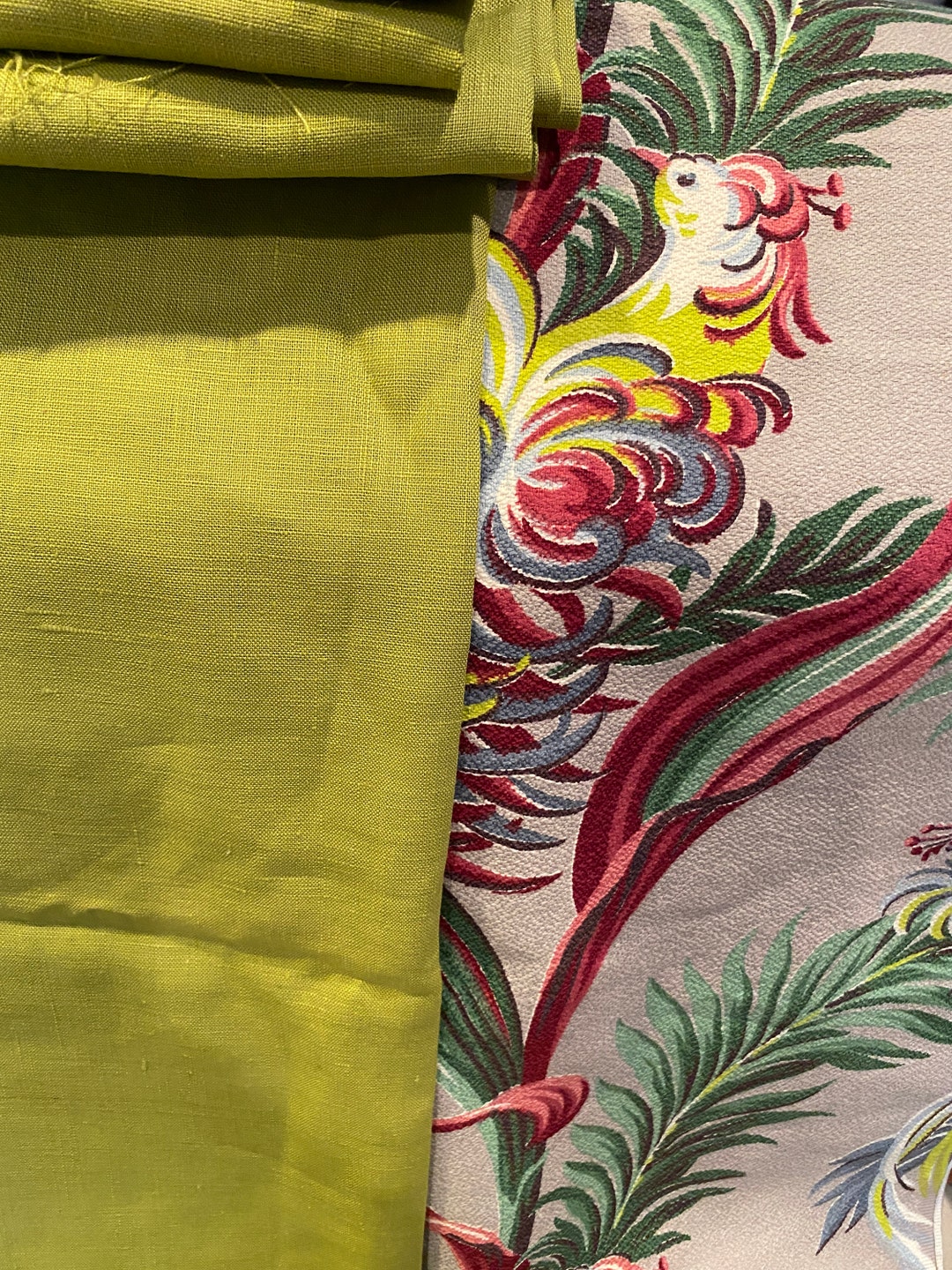 Vintage Linen Fabric Charteuse Color, Never Used Etsy