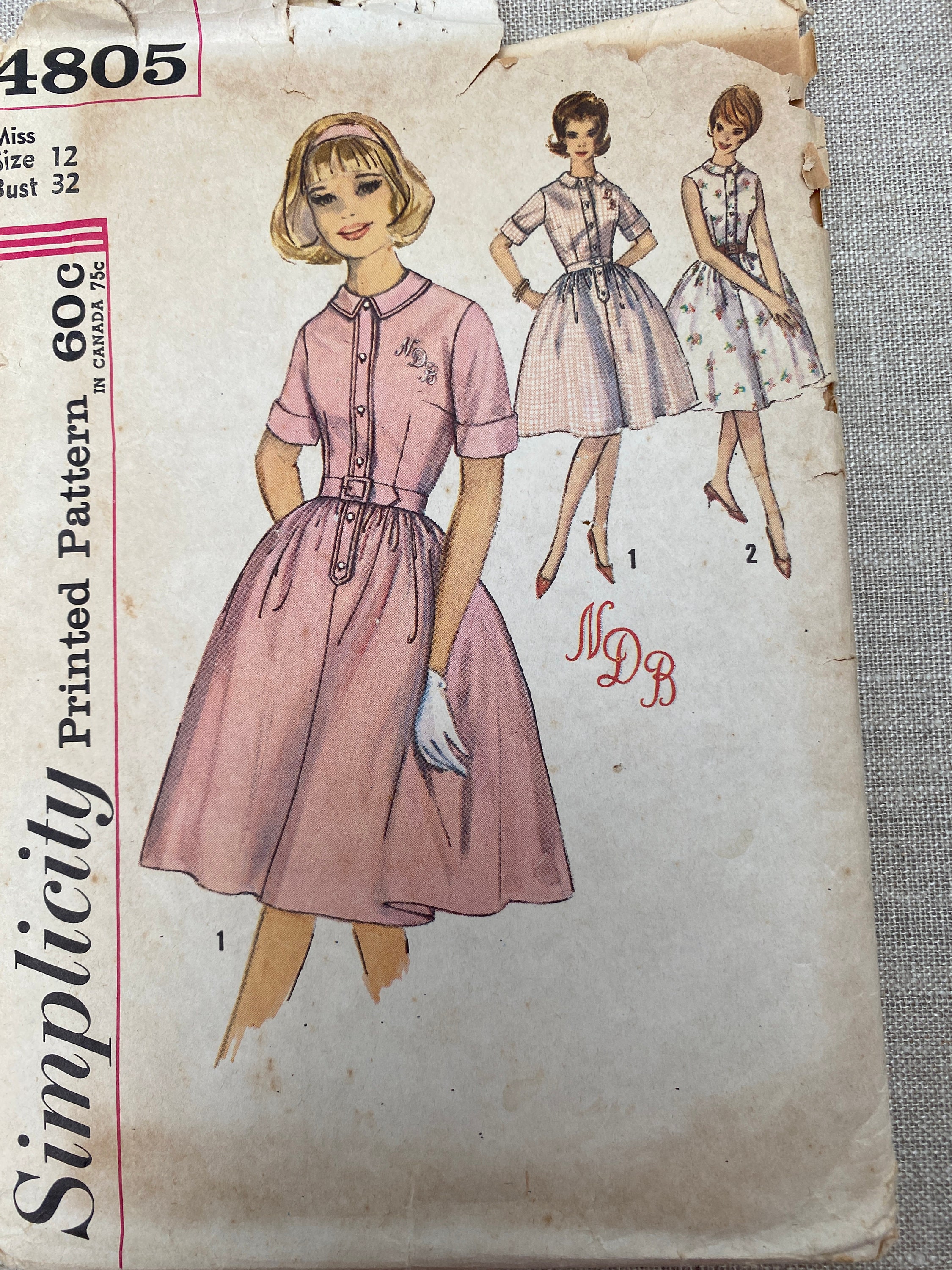 Simplicity 4805 ,one Piece Dress From 1950's, Shirtwaist