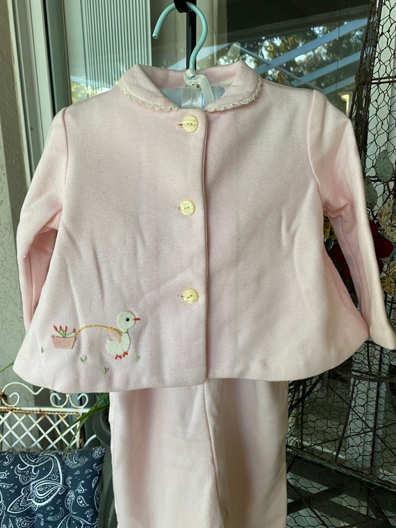 Baby set, jacket, overalls, and hat, pink knit 19… - image 1