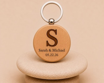 Wedding Favor Keychains Personalized Wooden Guest Keepsake Bulk Custom Engraved Rustic Wedding Gift