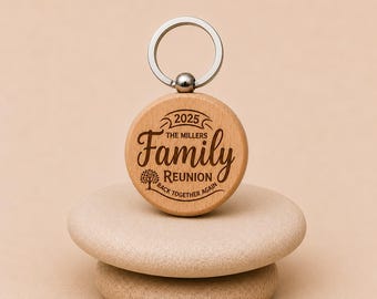 Family Reunion Favor Personalized Wooden Keychains Bulk Custom Engraved Keepsake Gift for Family Gathering