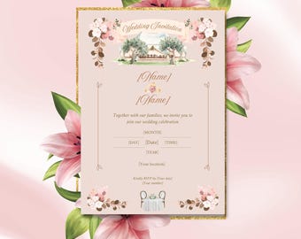 Blush Pink Floral Wedding Invitation ~ Editable Digital Download