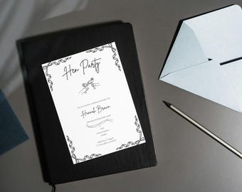 Schwarz Und Weiß Hen Party Einladung Vorlage ~ Digitaler Download von Canva