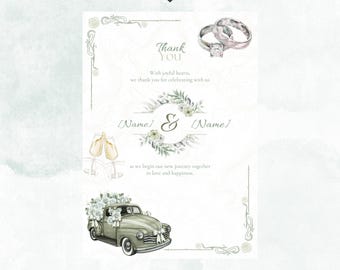 Salbeigrüne Hochzeit-Dankeskarte - Digital Download Vorlage