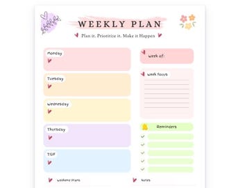 Weekly Planner Printable, Aesthetic Weekly Schedule, Undated Digital Planner for GoodNotes, Task Tracker, Planner Insert, Productivity