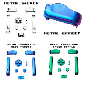 Puede incluir: Un conjunto de botones y gatillos de repuesto para mando en tres acabados: plata brillante, camaleón azul-morado y camaleón verde-morado. El set incluye crucetas, botones superiores con las letras L y R, y pequeños botones circulares.