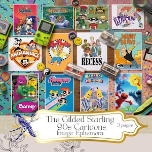 Puede incluir: Una colección de láminas con temática de dibujos animados de los 90 que incluye a Sonic, Animaniacs, Arthur, Recess, Johnny Bravo, Barney, Powerpuff Girls, Bananas in Pyjamas y Sesame Street, junto a cintas de casete, una consola portátil verde lima y POGs.