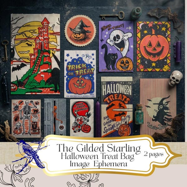 Vintage Halloween Treat Bag Images: Retro Collage Ephemera (Digital Download)