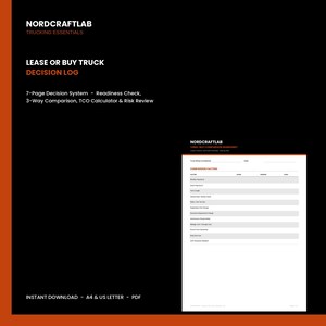 Lease or Buy Truck Decision System, Fleet Purchase Planner, Total Cost Worksheet
