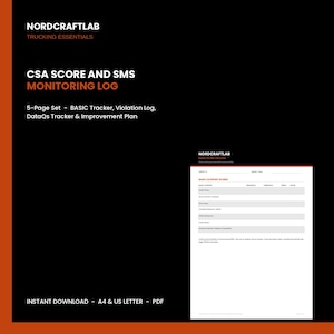 CSA Score Tracker Printable | FMCSA SMS Monitoring Log & Basic Safety Rating Record for Fleet Managers