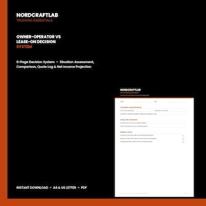Registro de decisiones entre propietario-operador y arrendamiento, hoja de cálculo de comparación de transportistas, planificador de ingresos