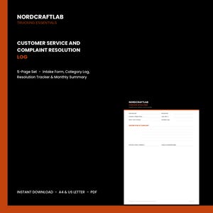 Customer Complaint Log, Freight Service Resolution Tracker, Carrier Feedback Record Book