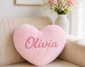 Cojín de peluche personalizado con forma de corazón, cojín con nombre personalizado, regalo de decoración para la habitación del bebé.