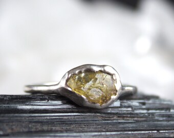 sapphire ring, minimalist jewelry, raw sapphire, yellow sapphire, silver jewelry, sterling silver, recycled silver