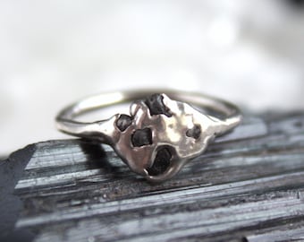 black diamond ring, raw diamond, sapphire jewelry, rough diamond, recycled silver, alternative engagement ring