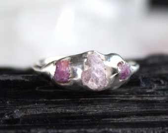 sapphire ring, pink sapphire, statement ring, raw sapphire, silver jewelry, sterling silver, recycled silver