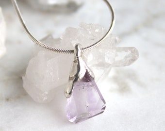 Amethyst Halskette, Kristall Schmuck, Silber, hand facettiert, Schmuck für Frauen