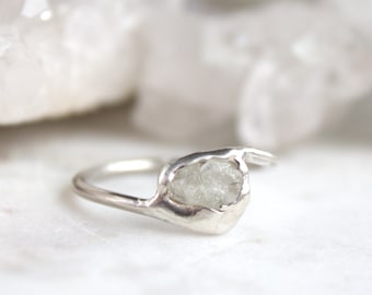 raw sapphire ring, white sapphire, silver jewelry, sterling silver, recycled silver, gift for her, size 9, sunn and stone