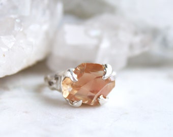 Oregon sunstone ring, sterling silver, statement ring, statement ring, gifts for her, diamond ring, partially faceted