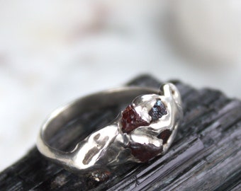 sapphire ring, minimalist jewelry, raw sapphire, red sapphire, silver jewelry, sterling silver, recycled silver