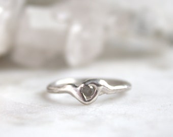 diamond ring, silver jewelry, sterling silver, recycled silver, gift for her, size 5, sunn and stone