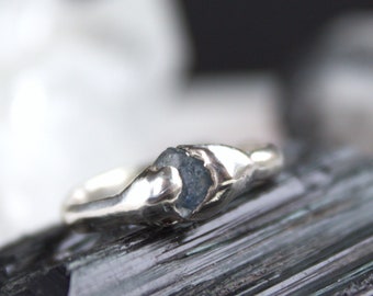 Saphirring, Statement Ring, Saphir Ring roh, Silberschmuck, Sterling Silber, recyceltes Silber