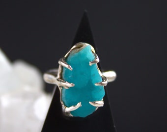 chrysocalla ring, raw chrysocolla, organic jewelry, blue stone, silver ring, sterling silver, lost wax, gift for her