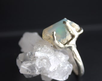 feueropal Ring, teilweise facettiert, handfacettiert,Opalschmuck,Silberschmuck,Sterlingsilber,Sonne und Stein