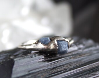 Saphirring, Statement Ring, Saphir Ring roh, Silberschmuck, Sterling Silber, recyceltes Silber