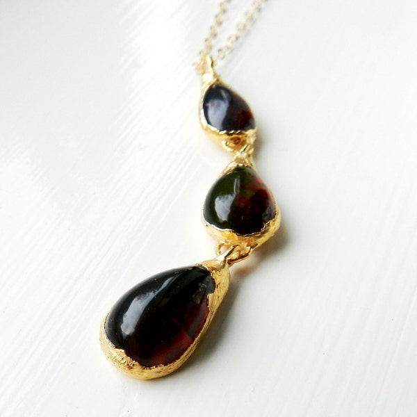 Chocolate fire opal necklace  - Gold dipped - Valentine - Brown opal - Gemstone necklace - Merlot red