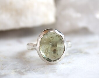 tourmaline ring, green tourmaline, crystal jewelry, gold ring, sterling silver, organic jewelry, gift for her