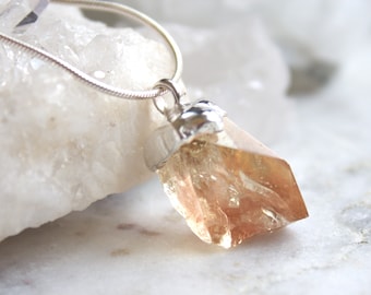 Oregon sunstone necklace, partially faceted, silver jewelry, Raw gemstone, 999 pure silver