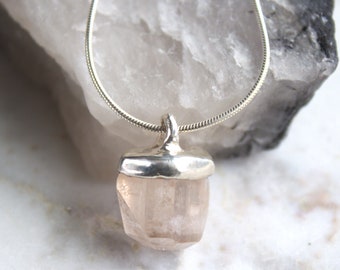 pink topaz necklace, crystal jewelry, sterling silver, raw topaz, organic jewelry, gifts for her