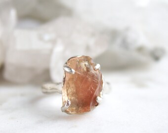 Oregon sunstone ring, sterling silver, statement ring, statement ring, gifts for her, raw sunstone, size 5, sunn and stone