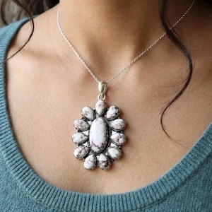 Genuine Wild Horse Jasper Pendant, 925 Silver Necklace, Boho Cluster Charm Jewelry, Statement Pendant, Oval Gemstone Jewelry