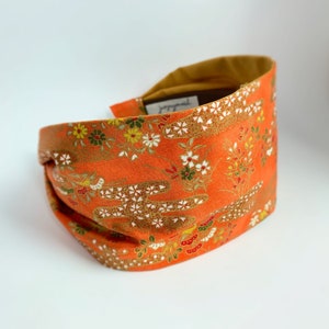 Japanese sakura Cherry Blossom fabric hair band - sakura hairband - orange headband with flowers water - quilt gate - metallic gold