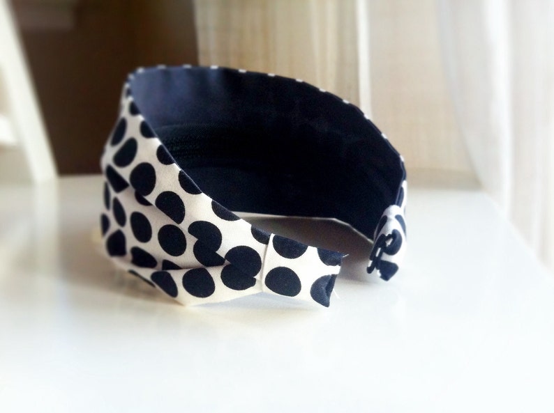 Retro Headband Black White Dots Mod Headband For Women Black Hairband Accessories teen headbands 60s Retro Fashion image 5