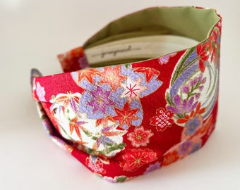 Japanese Kimono head band crepe  headband gold sparkle red asian hair band jerseymaid luxe gift for her