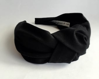 Headbands for women knotted Black Top knot headband adult 40&#39;s vintage style  hairband hair accessories no slip stay on cotton fabric turban