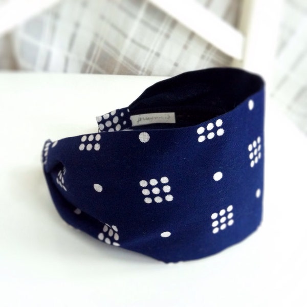 Bandana bandeau - recyclé Mod Bandana noir bleu marine à pois blancs rétro accessoires pour femmes bandana bandeau large