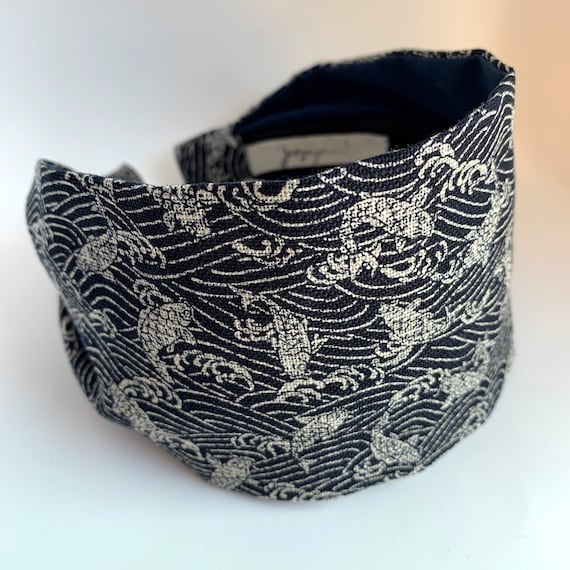 Japanese Headbands for Women Koi Fish Fabric Hairband Japanese Head Band Dark Blue Cotton Hairband Water Asian Hair Accessories Carp Waves Etsy UK