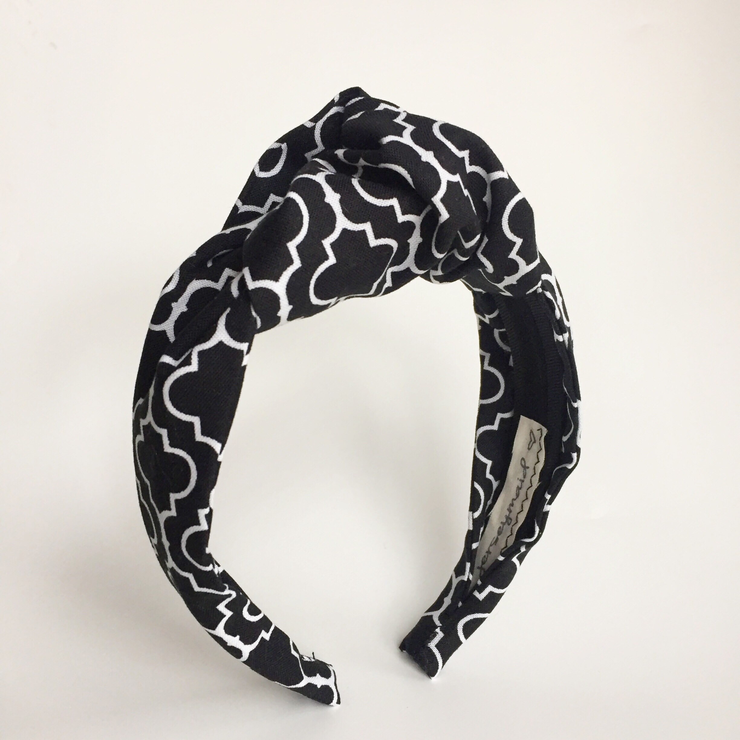 Headbands for women knotted Black Quatrefoil Top knot headband Etsy