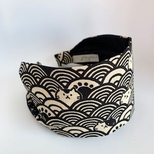 Womens Headbands Gift for her  ladies wide Headband Japanese  Hairband turban Adult headband woman Head band cats waves paws jerseymaid