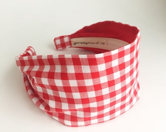 Women's Wide Fabric Headband . Gift for her Headbands for women . Jerseymaid . Adult headband woman Woman . Head band red white gingham