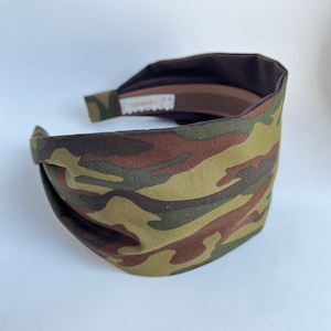 Camo headband for women camouflage hairband adult  woman hair band dark green alice bands 3.35 inch wide .  fabric made in Japan