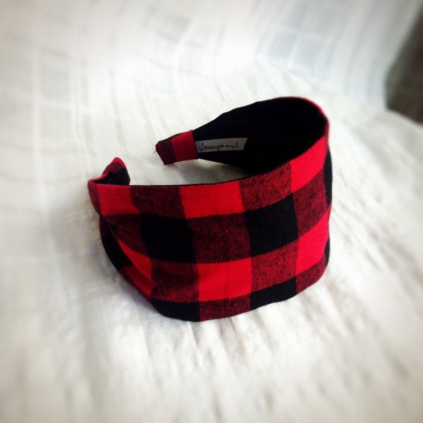 Buffalo plaid headband red and black plaid head band fall hair accessories winter hair scarf for women short hair accessories punk girl