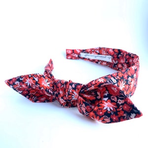Floral Headbands for women with bow narrow side knot headband Women&#39;s Fabric Headband  topknot bow Adult headband woman Red London Calling