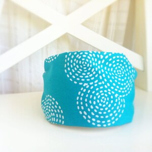 Stitch Circles Teal Wide headband - headbands for women jerseymaid adult headband woman turquoise dots - extra wide no slip hair band gift