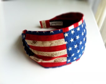 Patriotic Red white blue july 4th of July American flag headband rustic americana hair accessories women head band Stars and Stripes