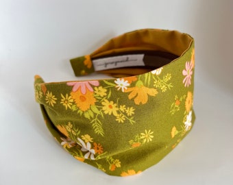 Floral Headbands for women retro hair bands Women's Fabric head band green Pink orange  flower hippie boho